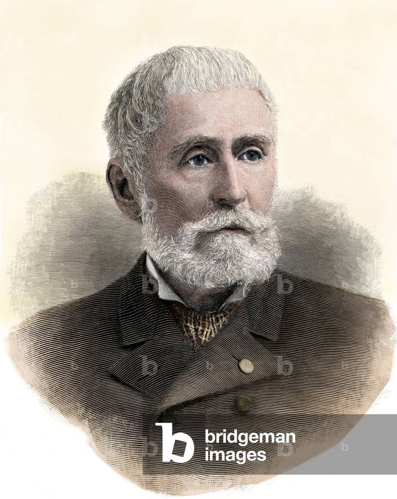 Portrait of John Charles Fremont (1813-1890), American explorer and general, at the end of his life. Lithograph from 19th century illustration.