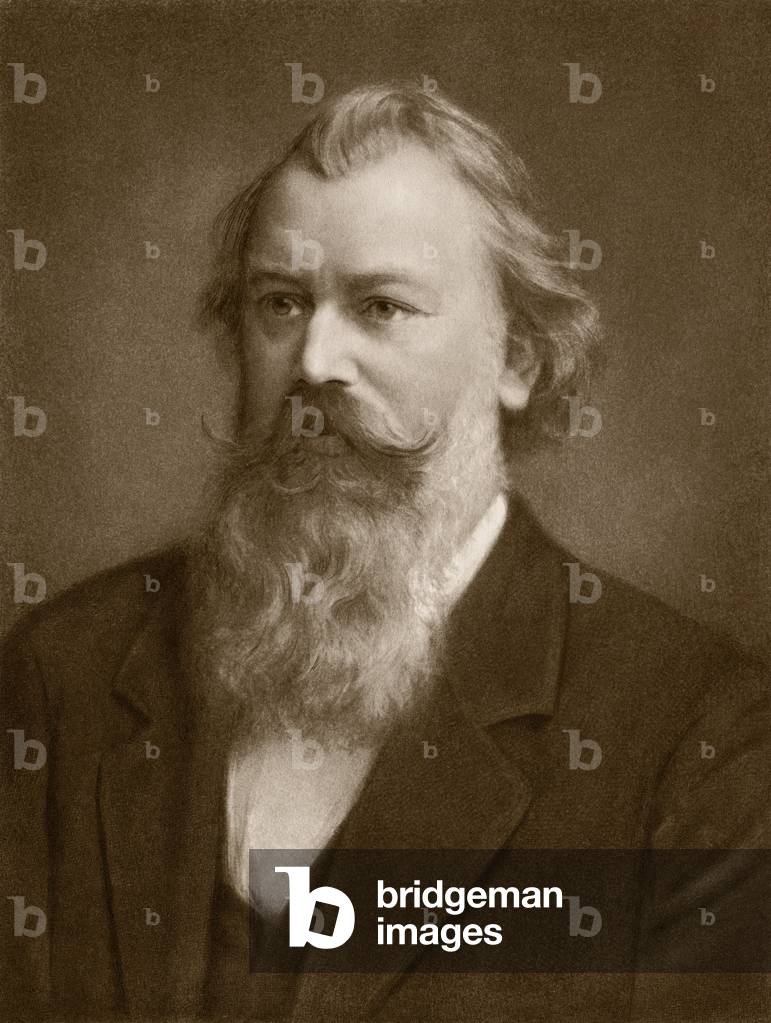 Portrait of Johannes Brahms (1833-1897) German composer - Photogravure d'un portrait 19th century - Composer Johannes Brahms - Photogravure reproduction of a 19th-century portrait
