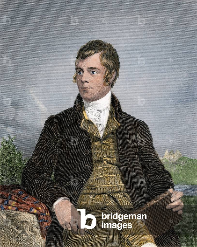 Scottish National Poet Robert Burns (1759-1796) Hand-colored engraving of a portrait