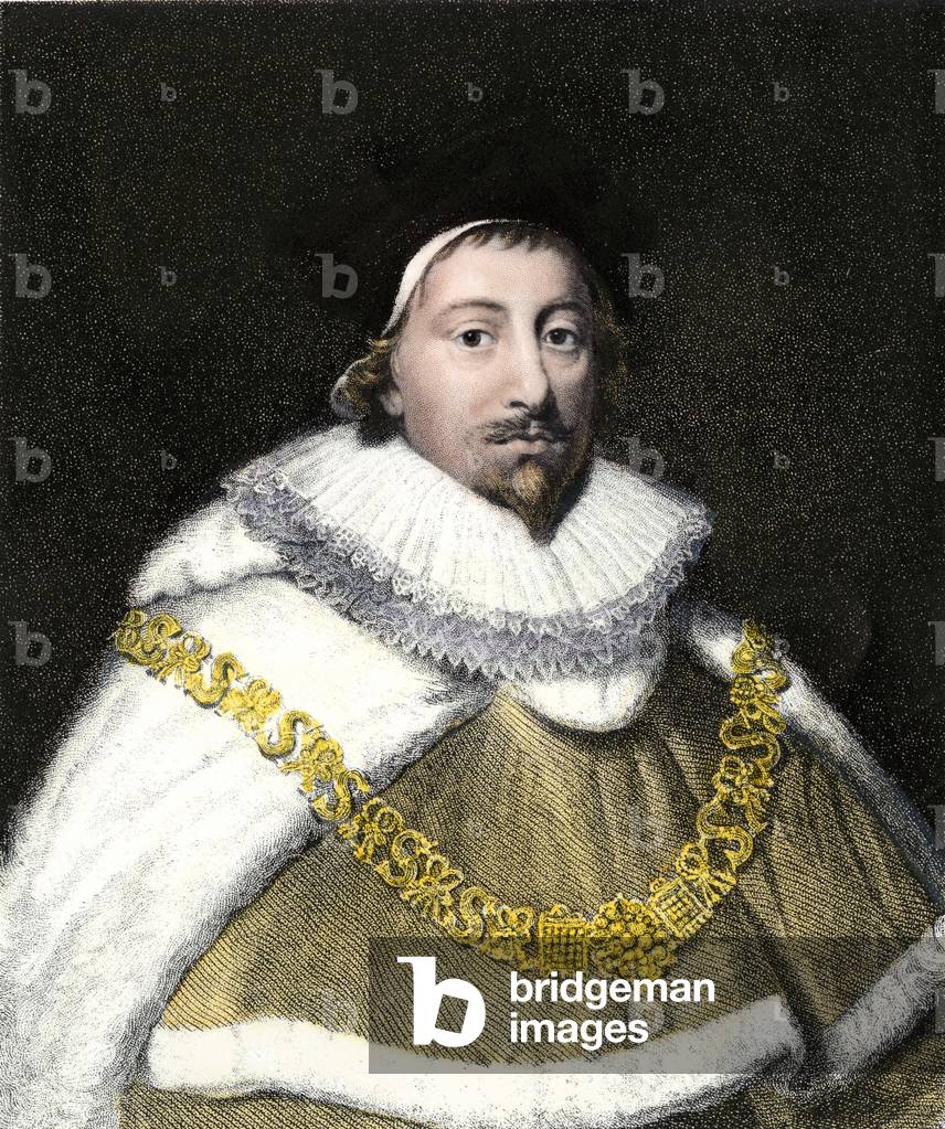 Portrait of Sir Edward Coke (1552-1634). 19th century colour engraving.