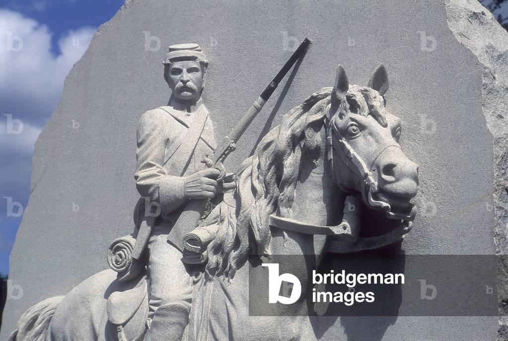 The Secession War or American Civil War (1861-1865): a soldier armed with a rifle of the 17th Pennsylvania cavalry of the Union troops, regiment conquering the Battle of Gettysburg (1863)