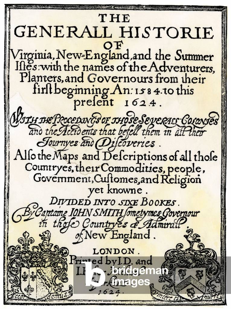 Frontispice del libro di John Smith «General Historie of Virginia, New England, and the Summer Isles...» stamp