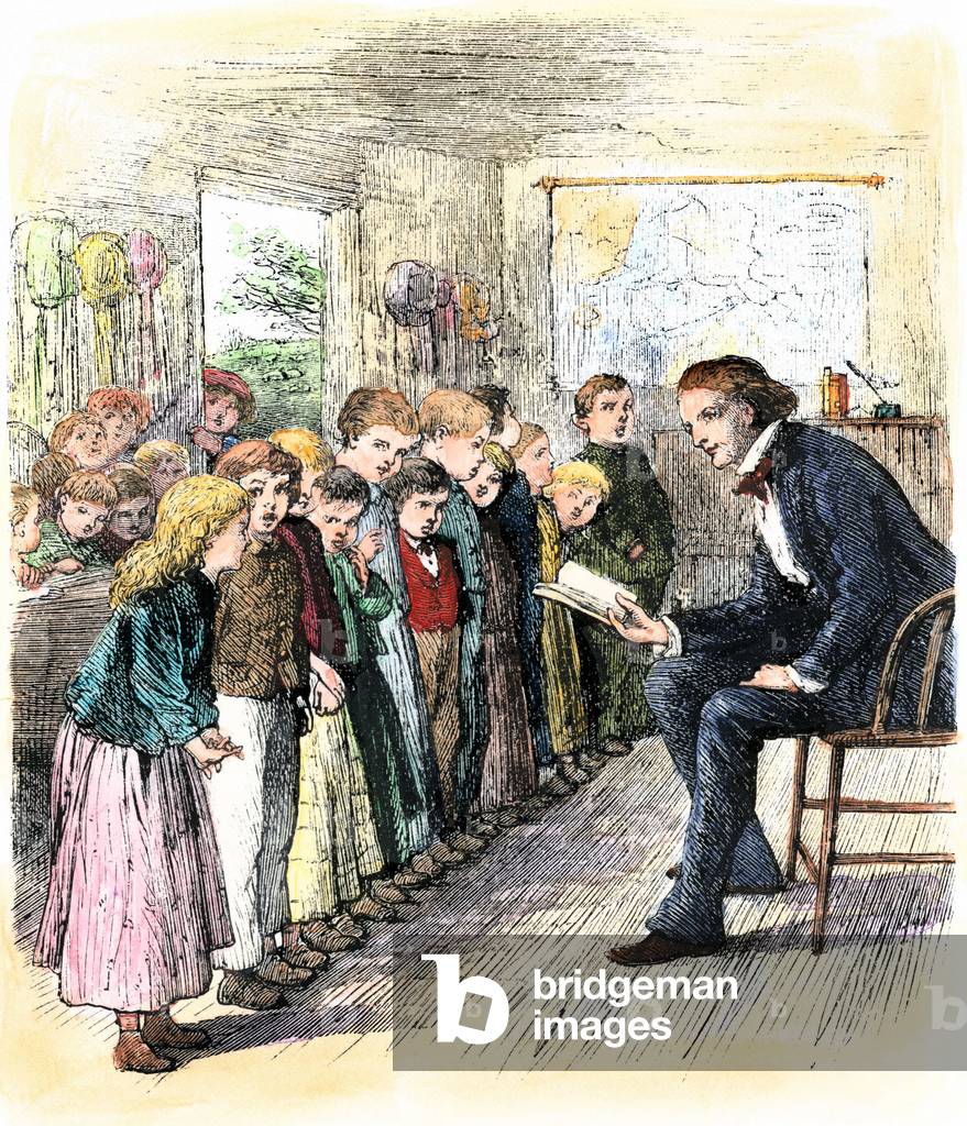 Pupil recting a poem in a school class, 1800s.