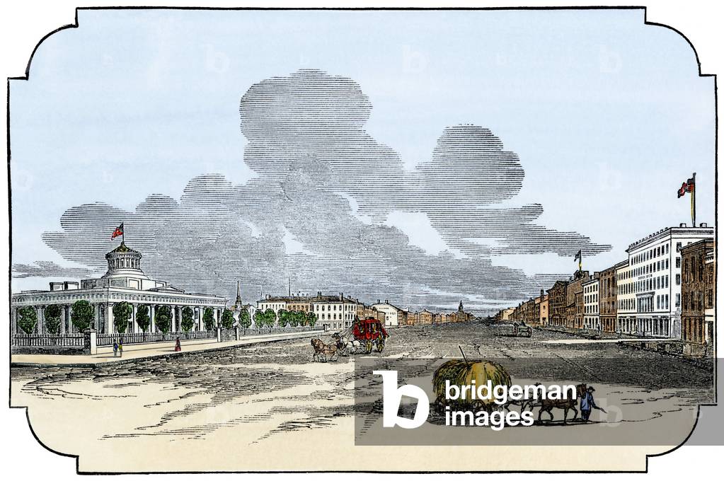 United States, Ohio Territory: downtown Columbus, Ohio, mid-19th century. Colour engraving of the 19th century.