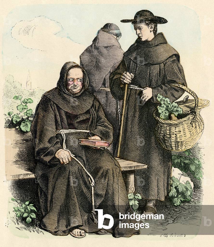 Middle Ages: Franciscan monks in their vegetable garden.