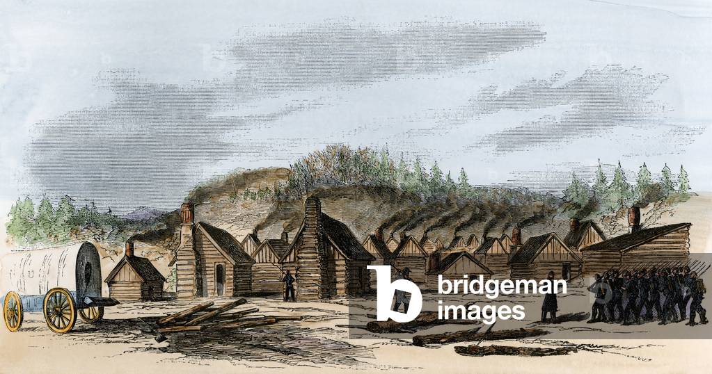 Image of Engraving depicting Secession War or American Civil War (1861-1865): the military camp of the Union a