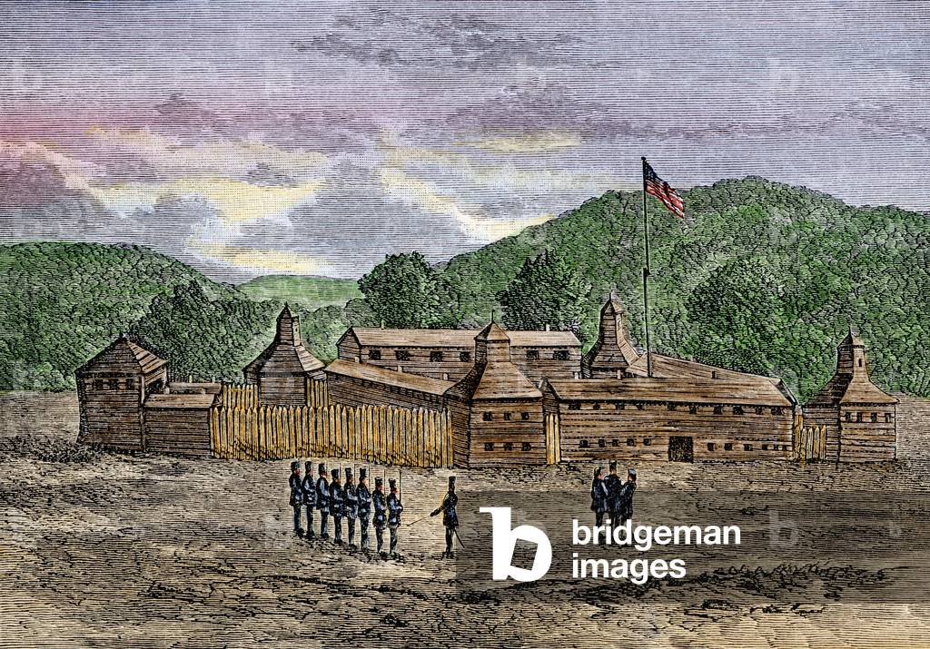 United States, Ohio Territory: Fort Washington on the site which became Cincinnati, Ohio, 1789. Colour engraving of the 19th century.