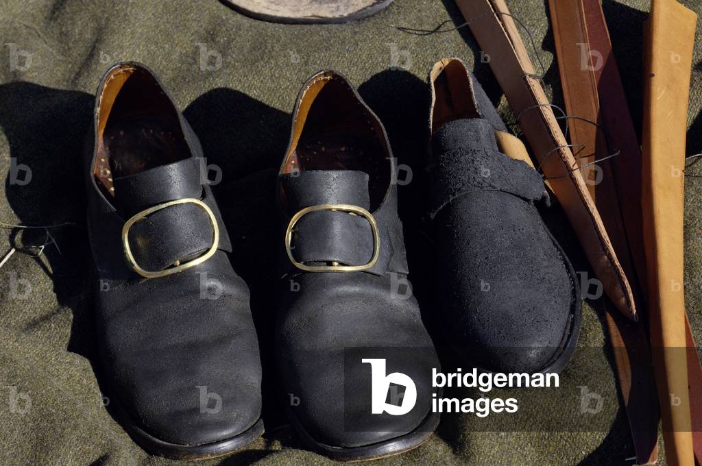 Reconstruction of a shoe handmade by a shoemaker in Yorktown battlefield, Virginia.