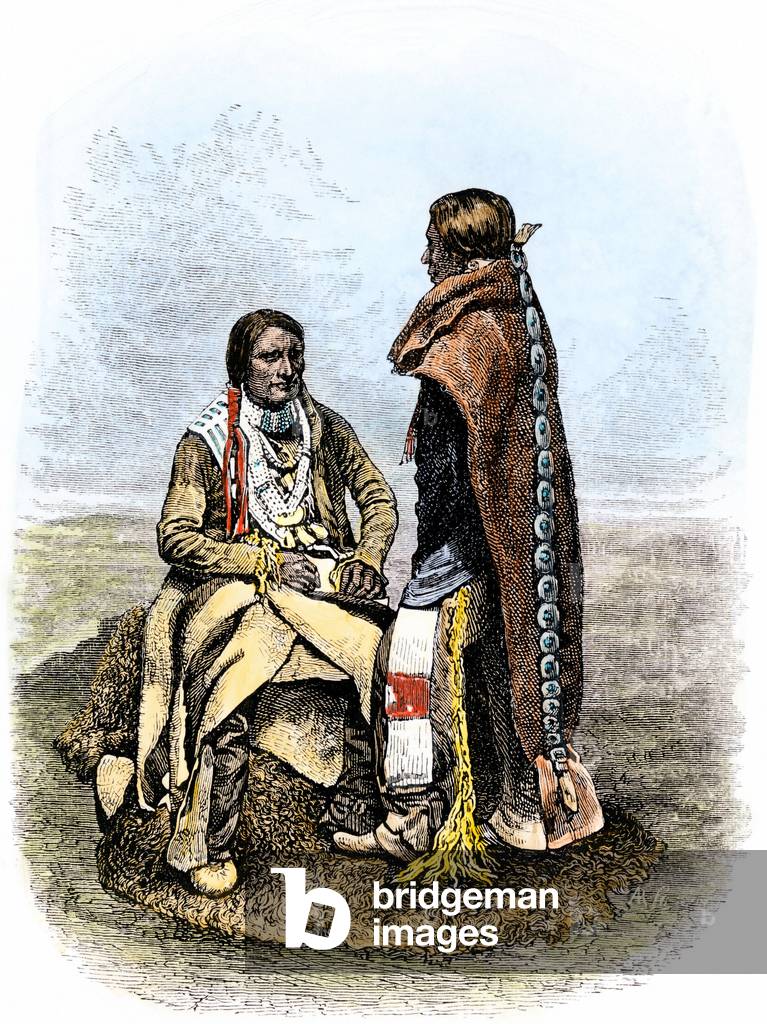 History of Indigenous Peoples: Indians of the Utes tribe in southern Colorado, 19th century. Coloured engraving of the 19th century.