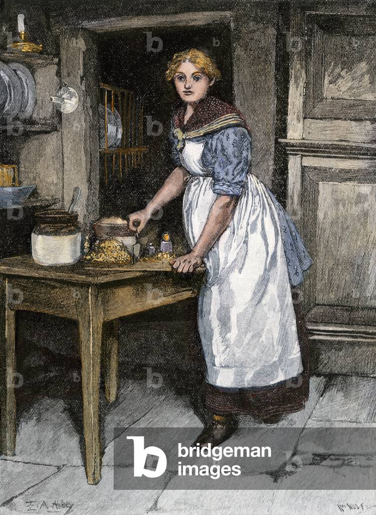 Alltag, Haushaltsstelle: Frau hackt Zutaten für die Zubereitung von Haggis (gefüllter Schafbauch) in Schottlan