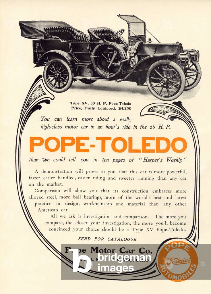 Advertising for cars “” Pope-Toledo””, USA, 1907.