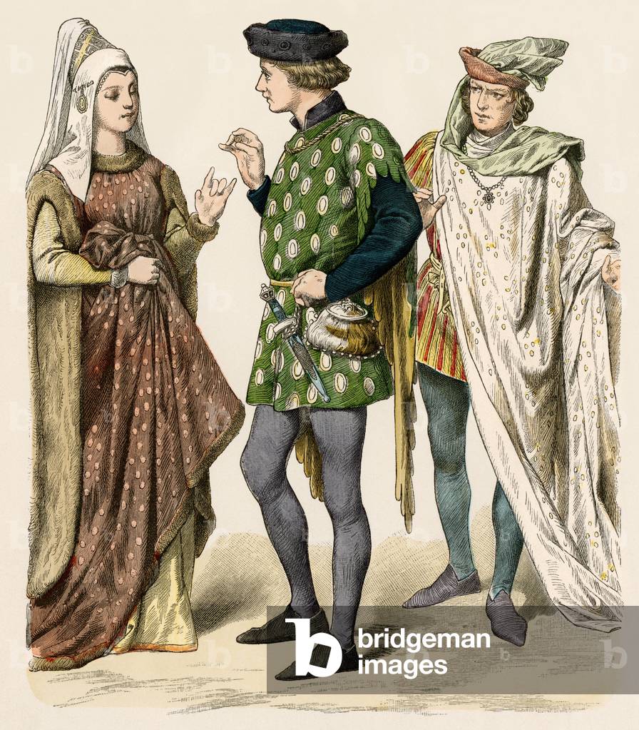 English city dwellers costumes, early 14th century.