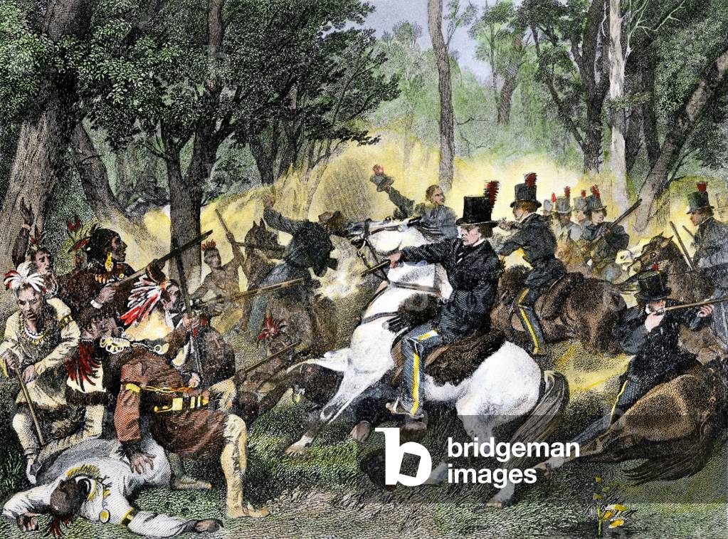 Popolazione nativa dell'America: indiani. Tecumseh (c.1768-1813), capo della tribù Shawnees, ucciso dalle trup