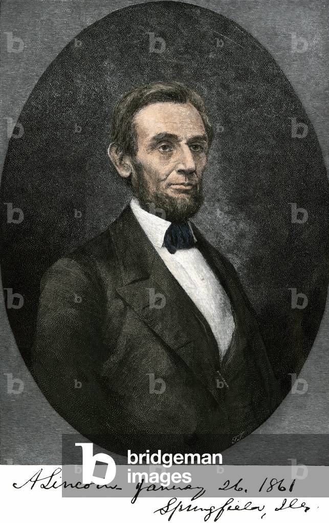 Portrait of American President Abraham Lincoln (1809-1865) in Springfield, Illinois, 1861.