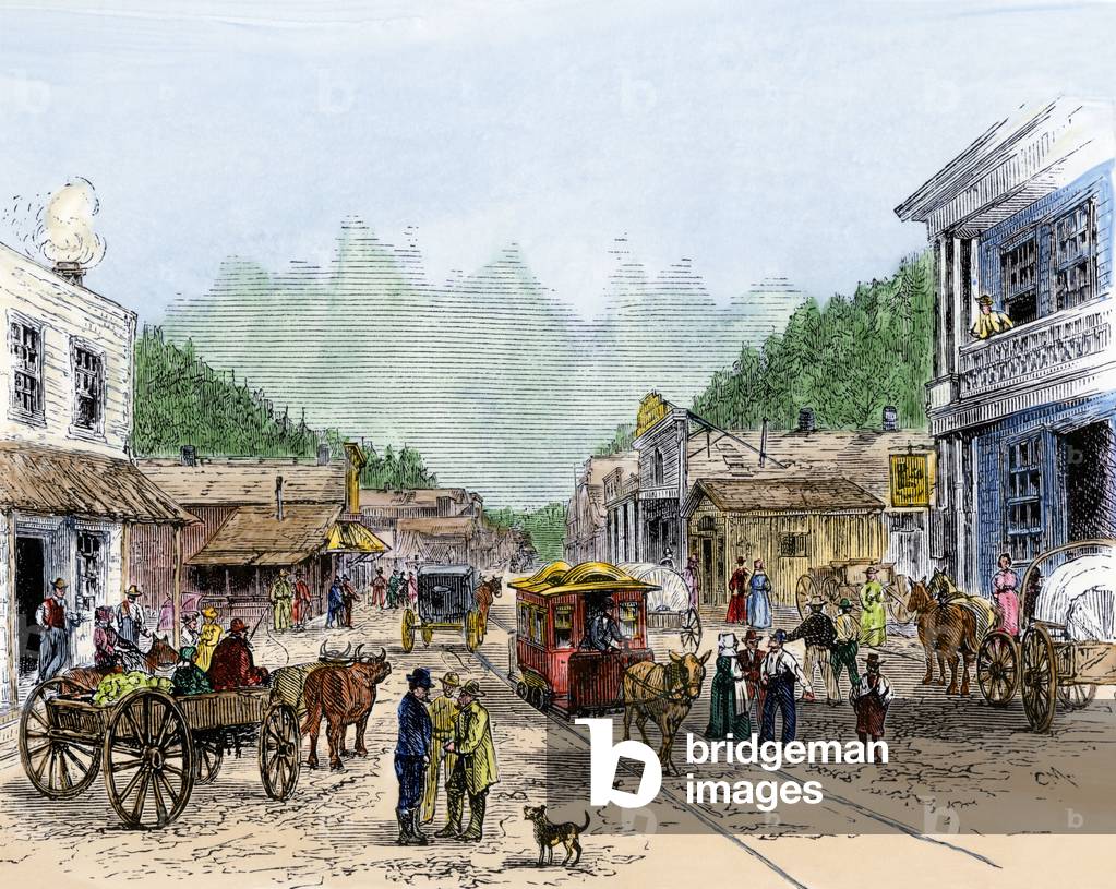 Valley Street a Hot Springs, Arkansas, 1870s. 19th century colour engraving.