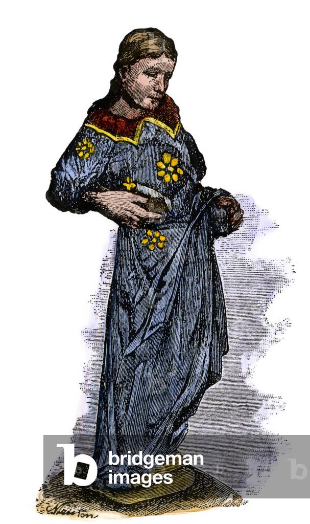 Bow figure of the “San Raphael”, the ship of Vasco de Gama (1469-1524, Portuguese explorer). Lithograph from 19th century illustration.