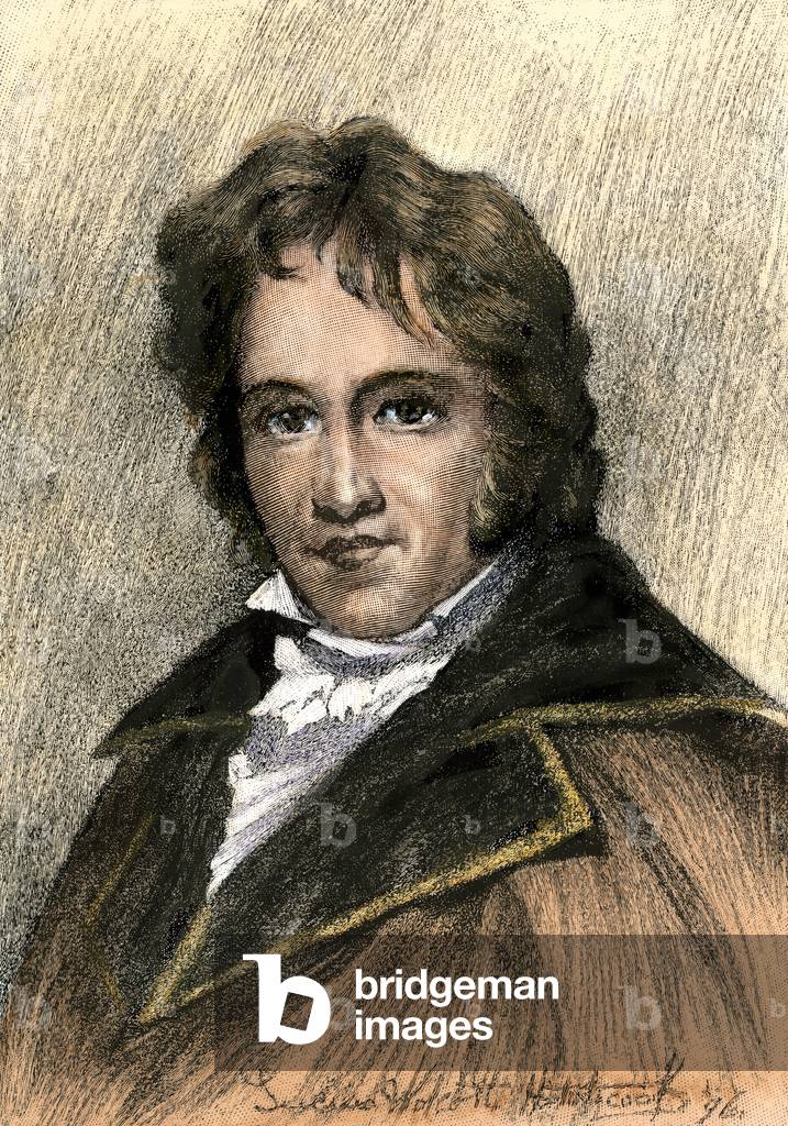 Portrait of Friedrich Wilhelm Bessel (1784-1846) German astronomer and mathematician. Colour engraving of the 19th century.