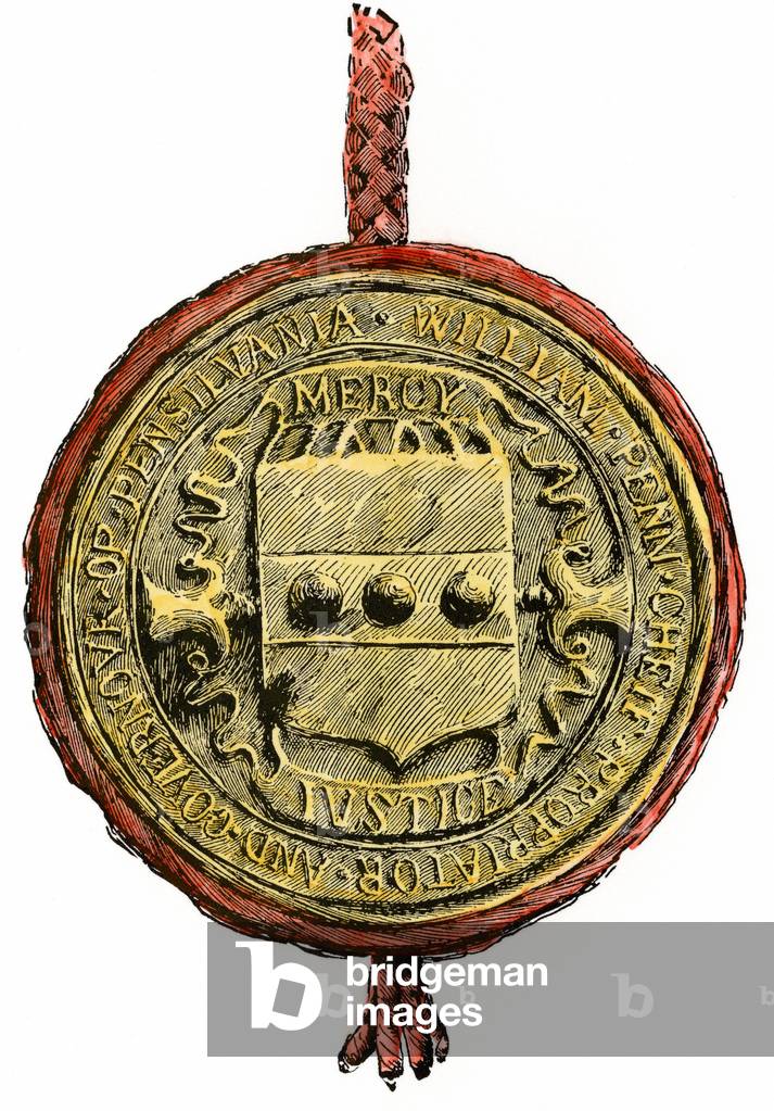 United States, State of Pennsylvania: Seal of the Colony of “” Pennsilvania”” by William (William) Penn. Colour engraving of the 19th century.