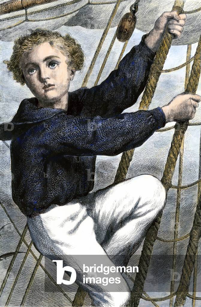 Young sailor in the mature of a ship, 19th century.