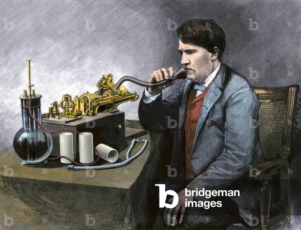 Image of Sciences: Thomas Edison (1847-1931) American inventor speaking ...