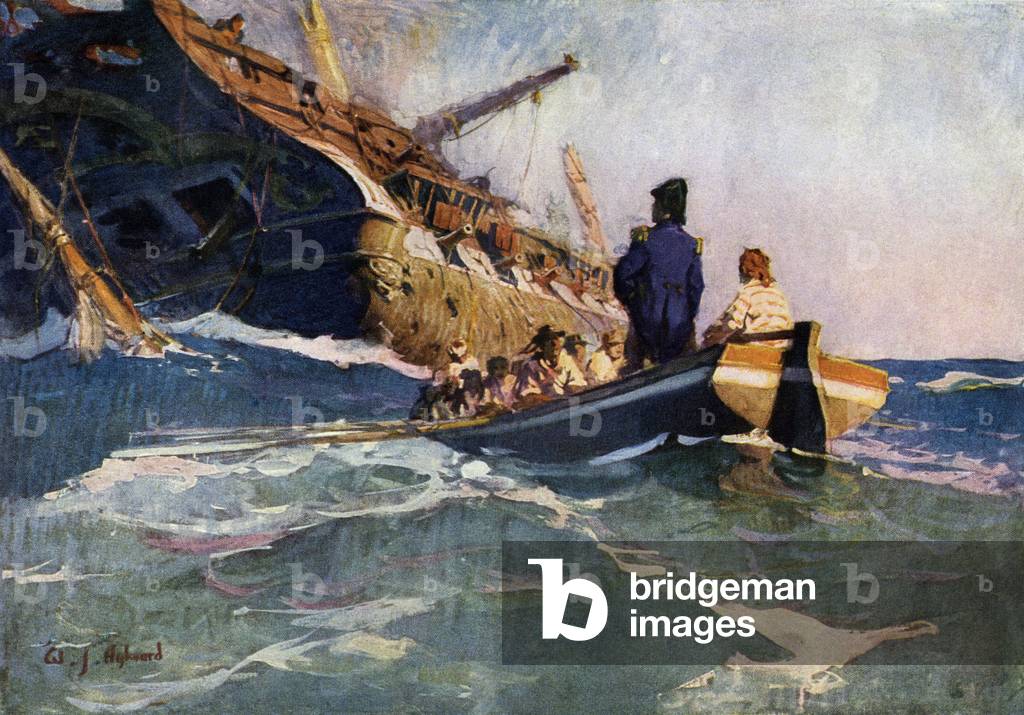 Übergabe der englischen Fregatte „Guerriere““ an die amerikanische Fregatte „Constitution“ während des Krieges