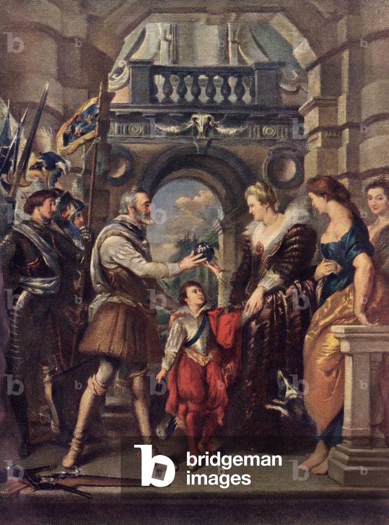 King Henri IV of France with Marie de 'Medici in 16th century (lithograph)