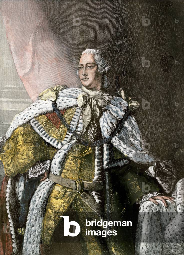 Portrait of George III King of England (1738-1820), 1767. Engraving after a painting by Allan Ramsay.
