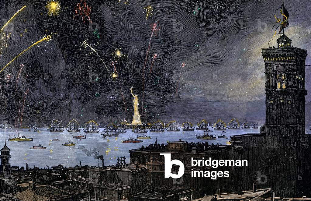 Stati Uniti, New York City: Celebrazione dell'installazione della Statua della Libertà nel porto nel 1886. Inc