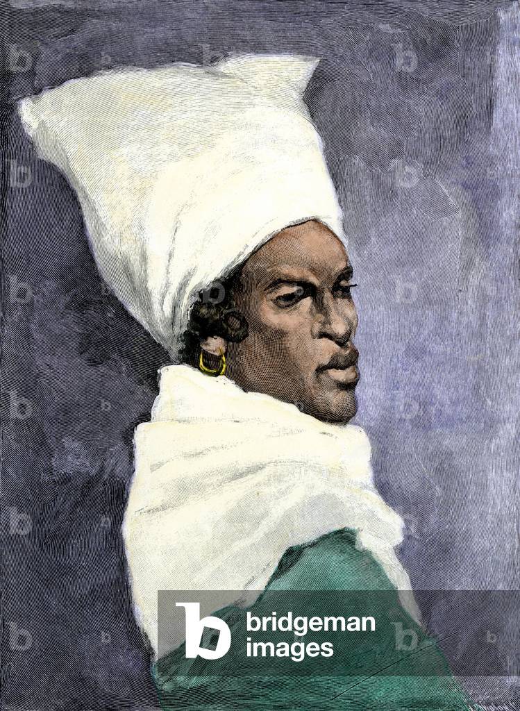 History of immigration in America: African American woman from New Orleans (New Orleans or New Orleans), years 1880. Colourful engraving of the 19th century.