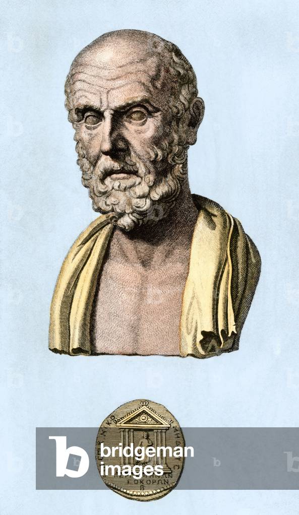 Portrait of Hippocrates “” the Great””, Greek doctor (460 - ca. 377 BC) Greek physician Hippocrates. From an illustration of a bust