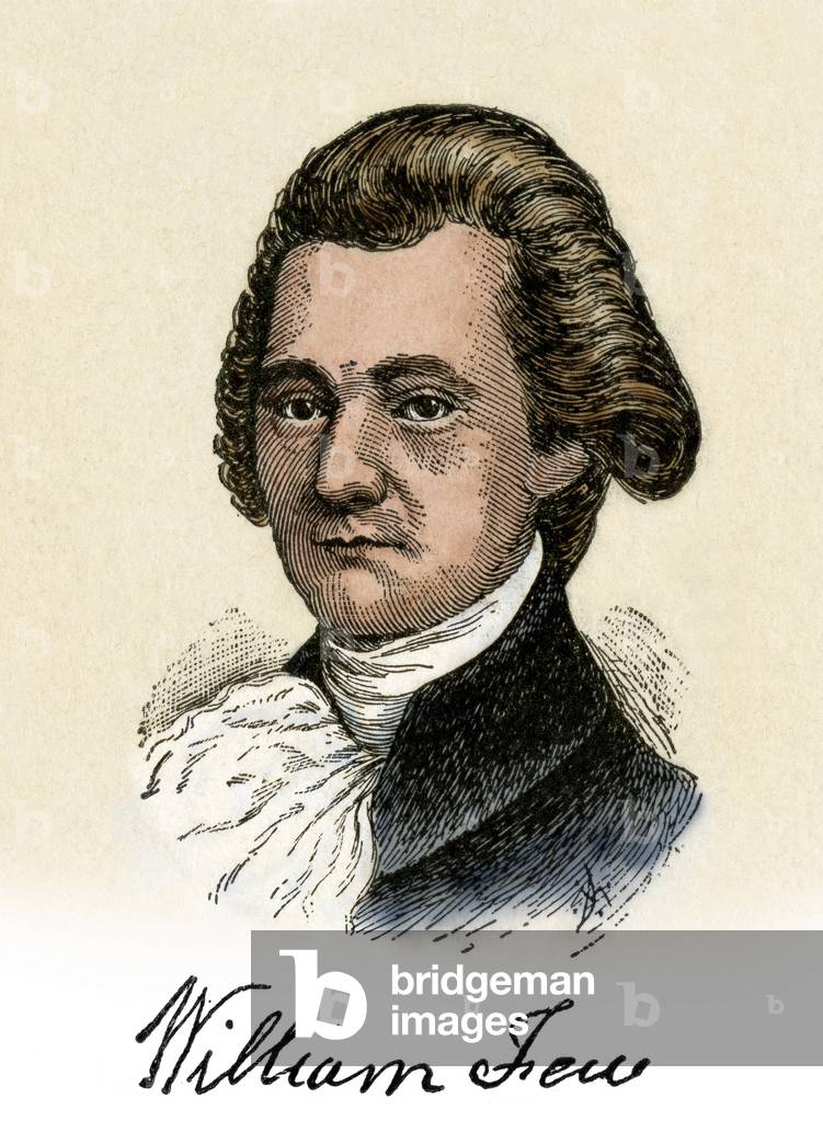 Portrait of William Few Junior (1748-1828), delegate of Georgia to the Constitutional Convention, one of the founding fathers of the United States, portrait with autograph. 19th century strong water, digital colour setting.