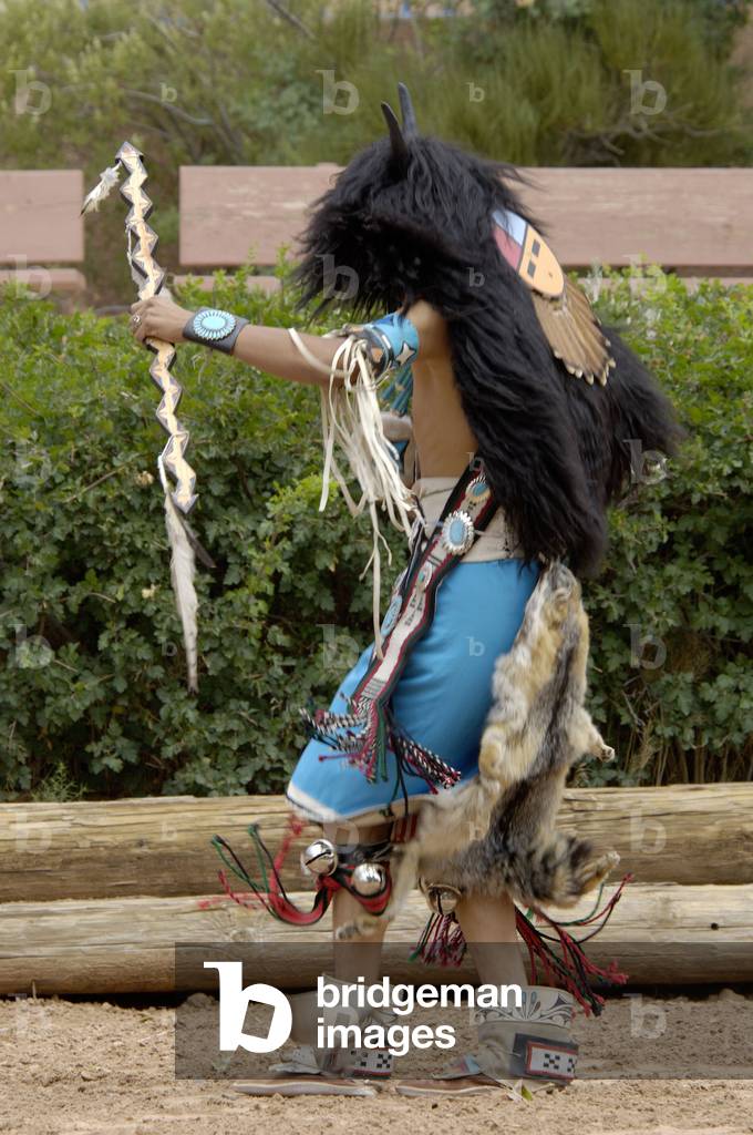 Buffalo Dance performed by a Zuni Pueblo Red-tailed Hawk Dancer at the Gallup Intertribal Ceremonials, New Mexico.
