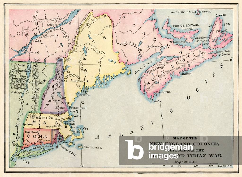 New England colonies just before the French and Indian War.