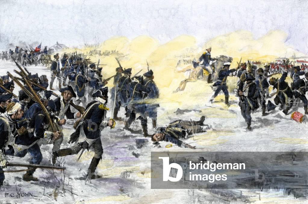 Immagine di Incisione "Guerra d'indipendenza degli Stati Uniti d'America (1775-1783): truppe di coloni inglesi