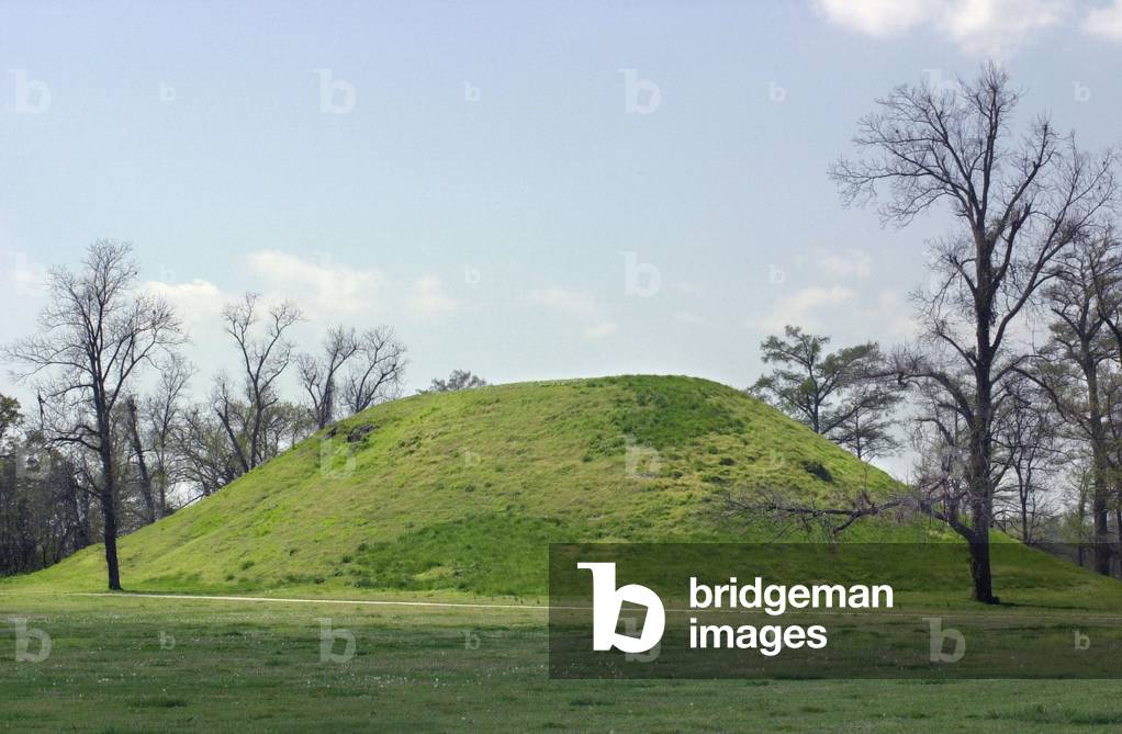 High platform mound of the Plum Bayou people, a Woodlands culture, Toltec Mounds Archaeological State Park, Arkansas.