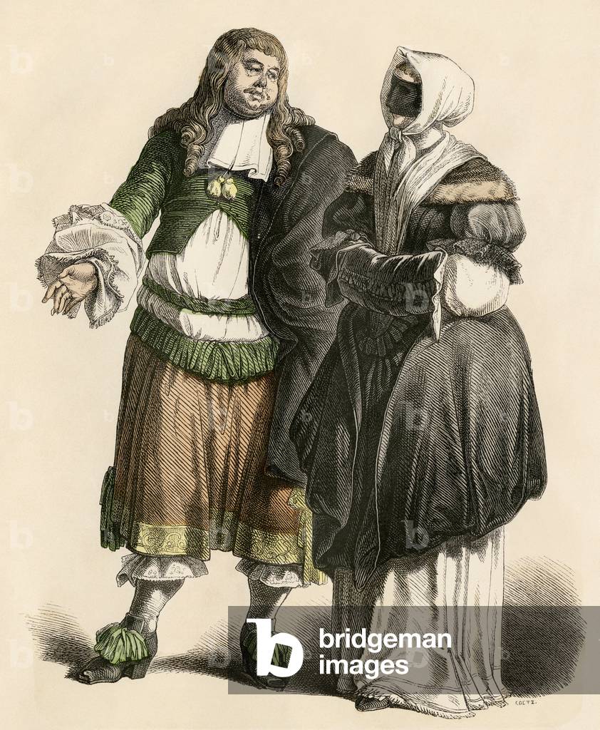 Dutch citizens around 1600 - Dutch citizens of the 1600s Antique hand-colored print