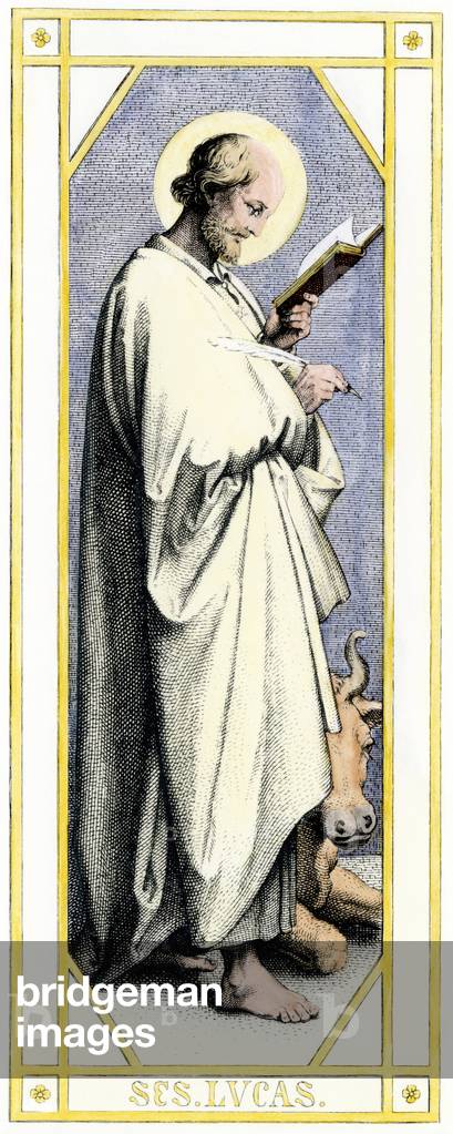 Apotle Luke, disciple of Jesus and evangelist. 19th century colour engraving