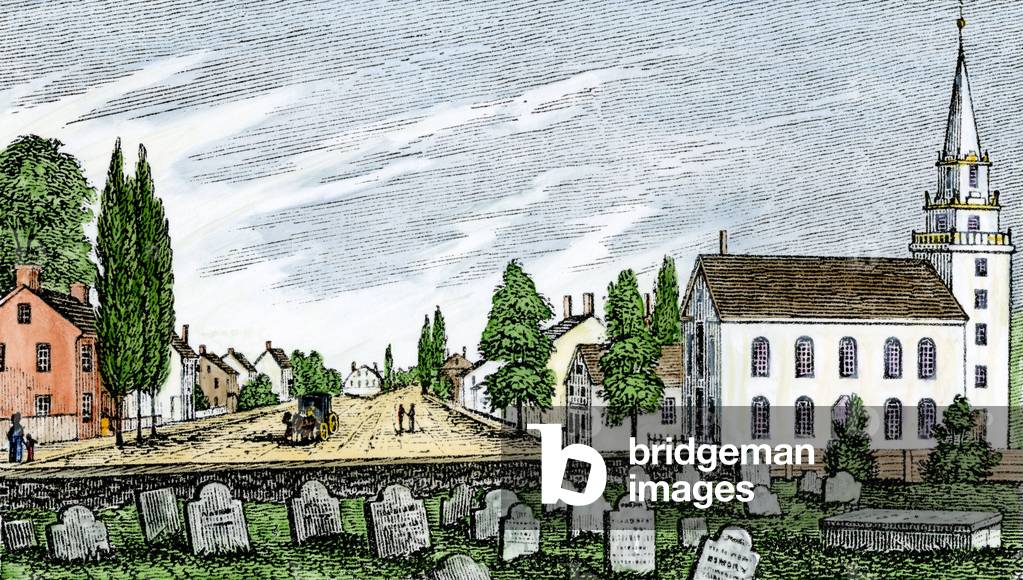 United States, State of New Jersey: Main Street of Swedesboro, New Jersey, ca. 1840. Colour engraving of the 19th century.