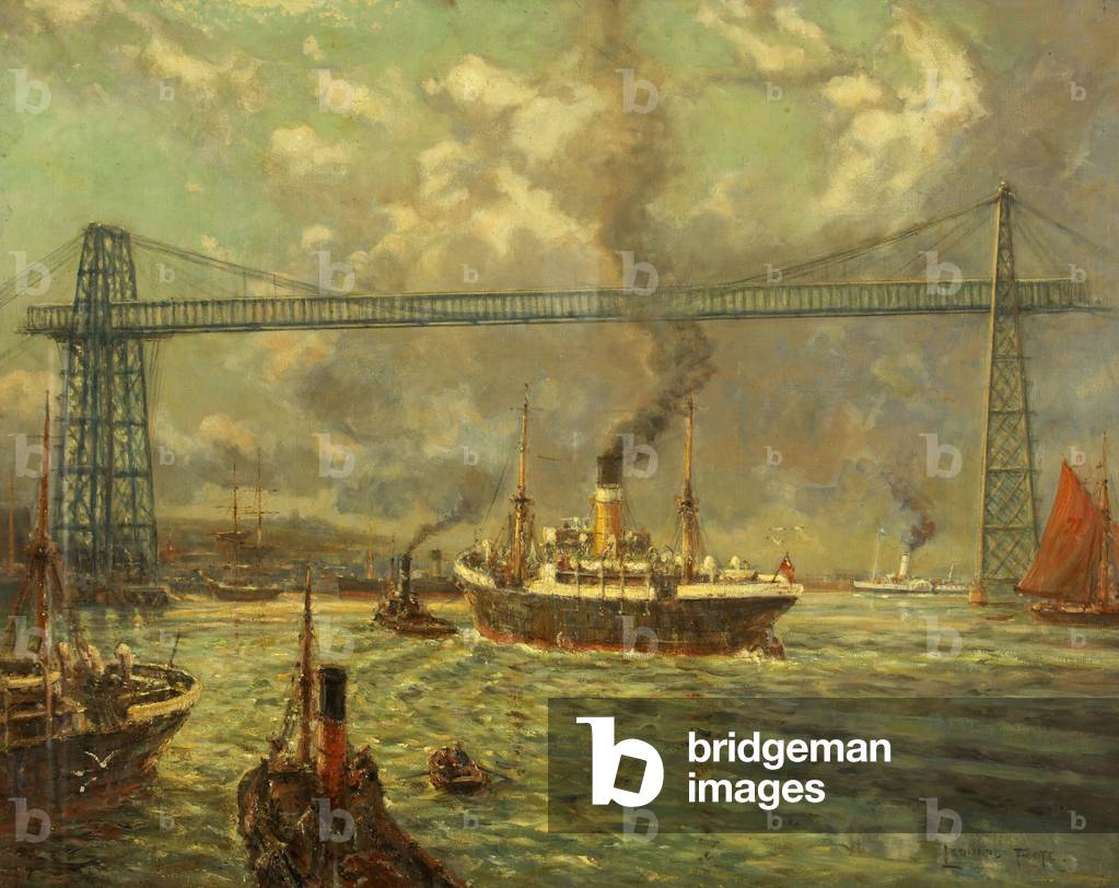 The River Usk, Newport Transporter Bridge, 1934 (oil on canvas)