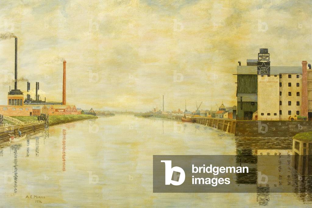 The Usk from Newport Bridge, 1954 (oil on canvas)