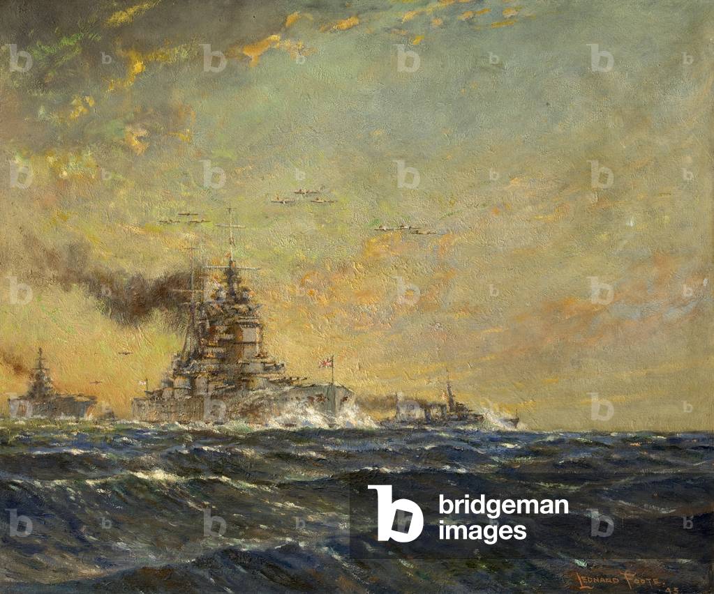 HMS George V with Escort, 1945 (oil on canvas)