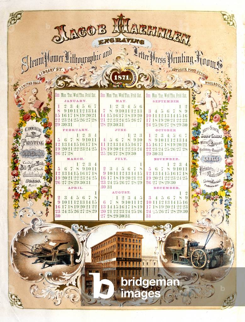 Jacob Haehlen Engravers - Calendar for 1871, 1871 (colour litho)