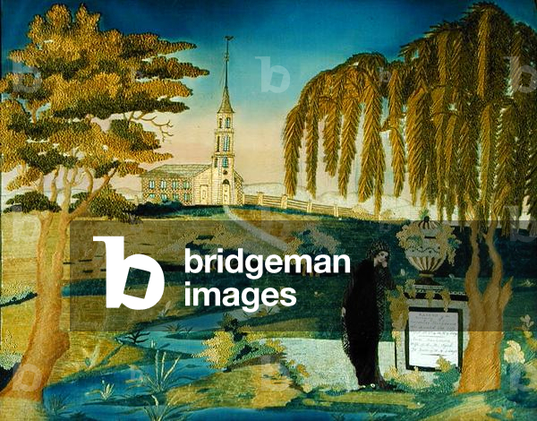 Woman standing at the memorial to the artist's husband, c.1800-20 (silk)