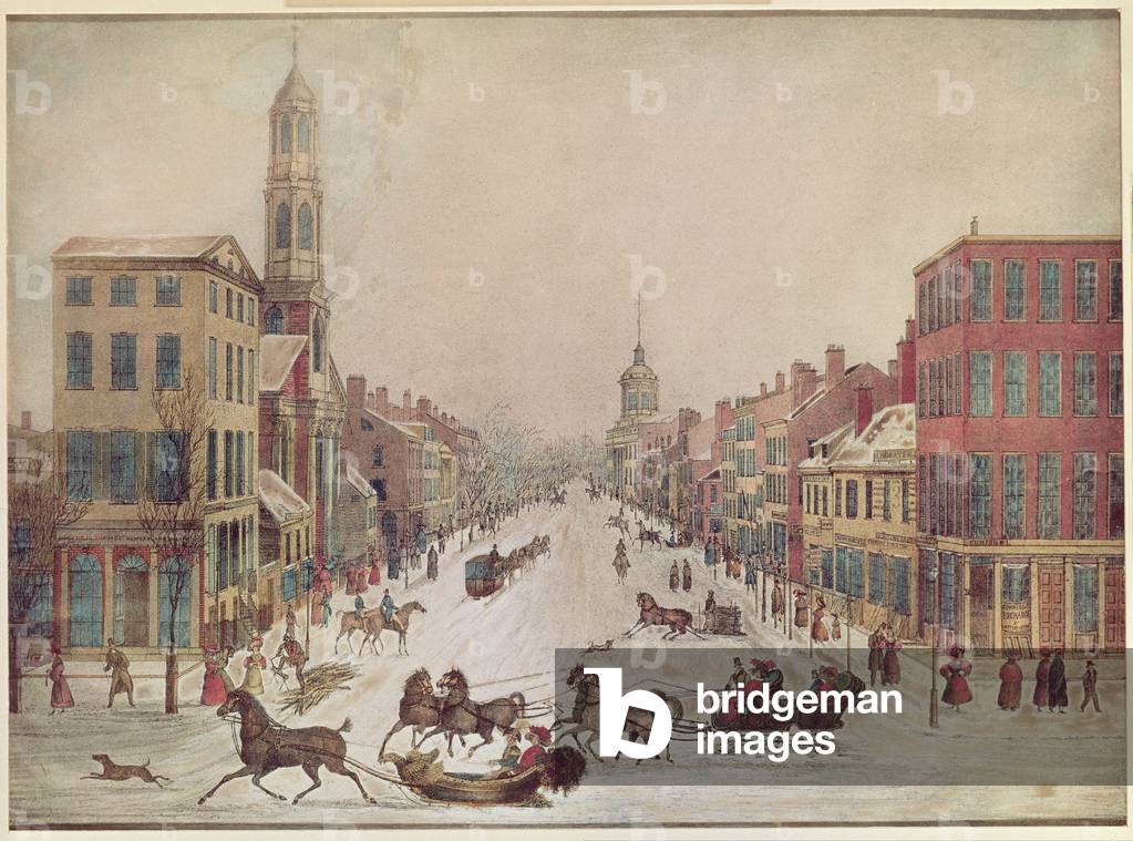 Winter an der Wall Street, 1834 (Farbe litho)