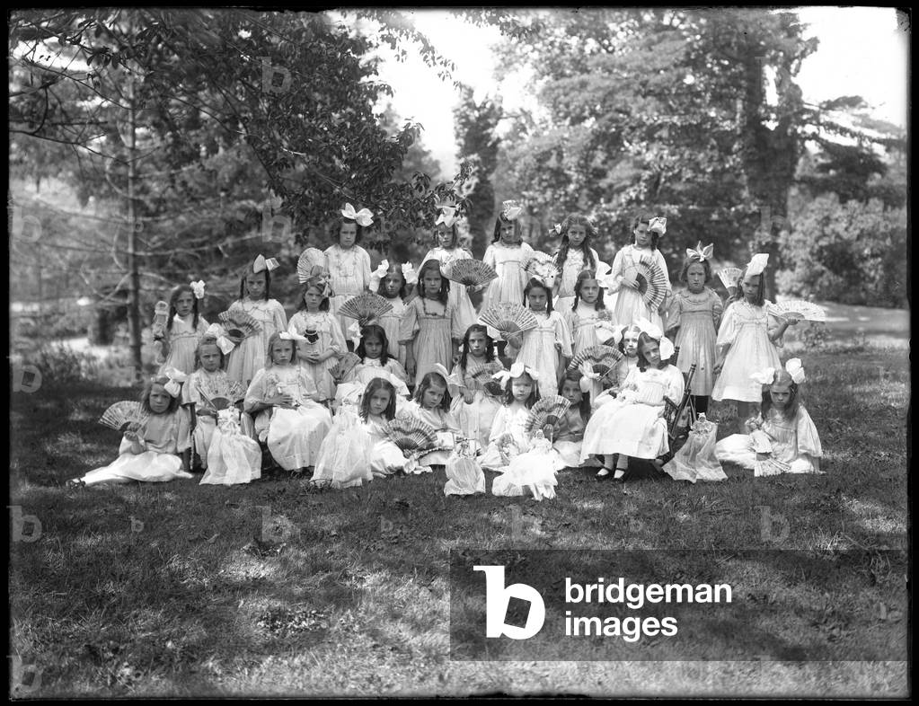 Group portrait of unidentified little girls, probably the Roman Catholic Orphan Asylum, Kingsbridge, Bronx, c.1910 (b/w photo)