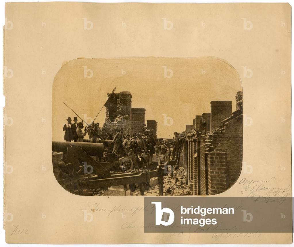 Soldiers after the evacuation of the defeated Union forces, Battle of Fort Sumter, 1861 (b/w photo)