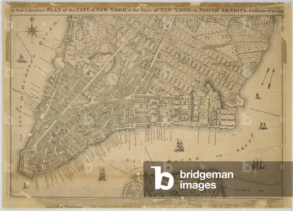 A New & Accurate Plan of the City of New York in the State of New York in North America, Published in 1797, 1797 (black and colour ink on paper, backed with cloth)