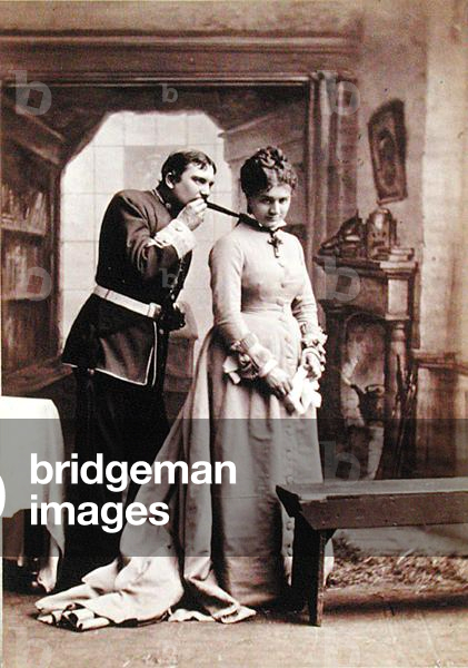 H.J. Montague and Ada Dyas in a scene from 'The Shaughraun', c.1874 (b/w photo)