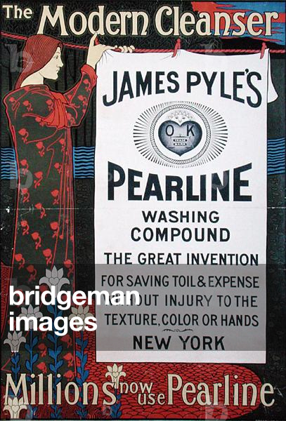 Poster advertising 'James Pyle's Pearline Washing Compound LC, The Modern Cleanser' (colour litho)