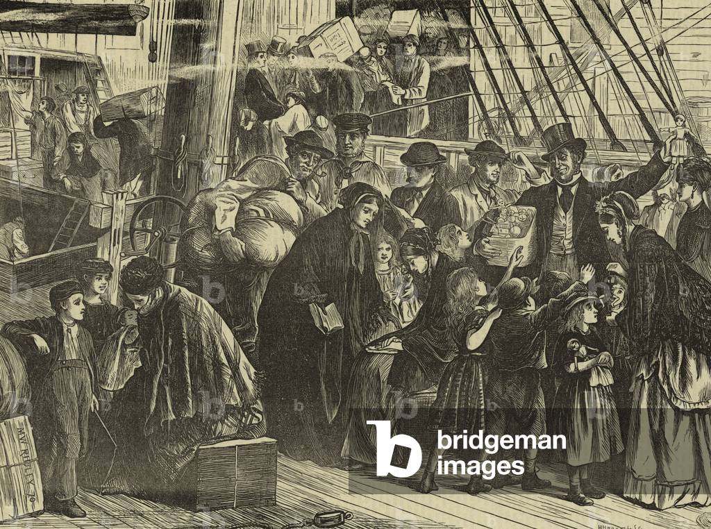 An Bord eines Emigrantenschiffs, Illustration von “Every Saturday”, 1870 (Gravur)